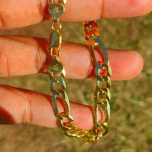 Sterling Silver 925 Gold Plated Super Flat Figaro 180 Chain 7.8mm - CH608